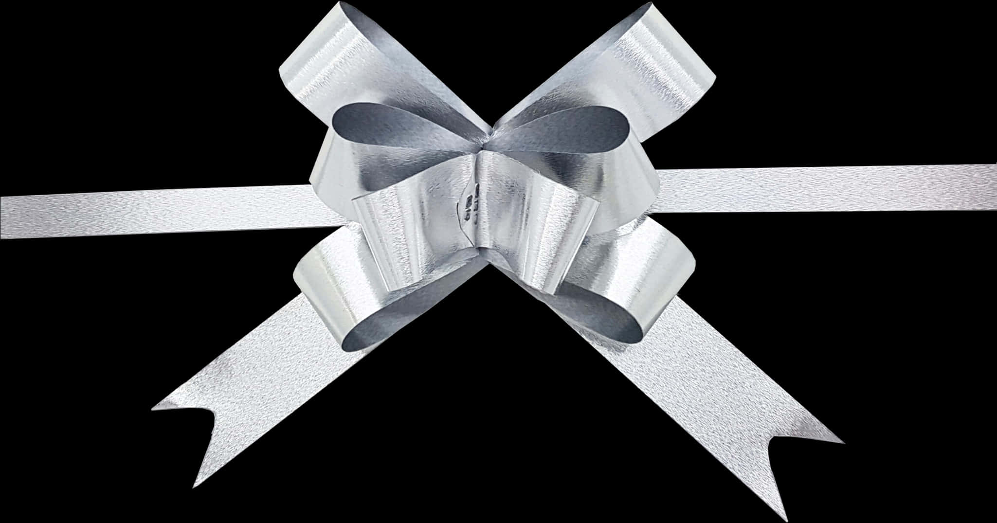 Silver Gift Bow Black Background PNG with transparent background