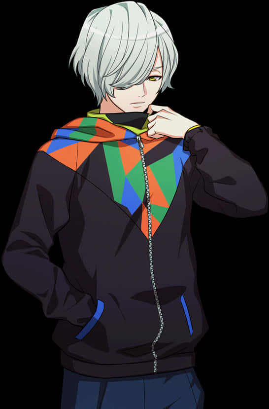 Silver Haired Anime Boyin Colorful Hoodie