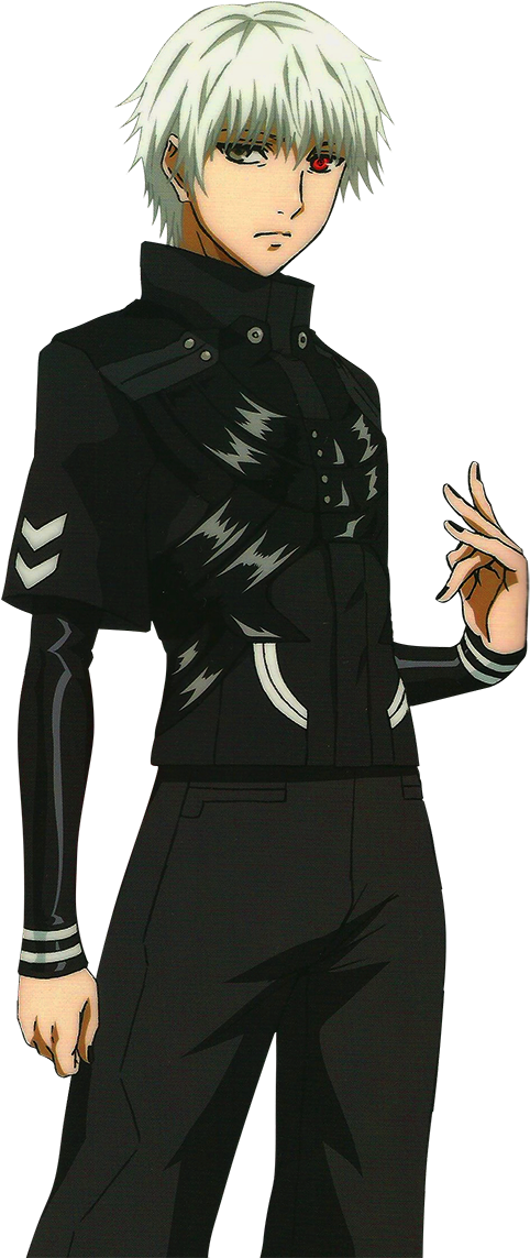 Silver Haired Anime Character Black Uniform PNG with transparent background