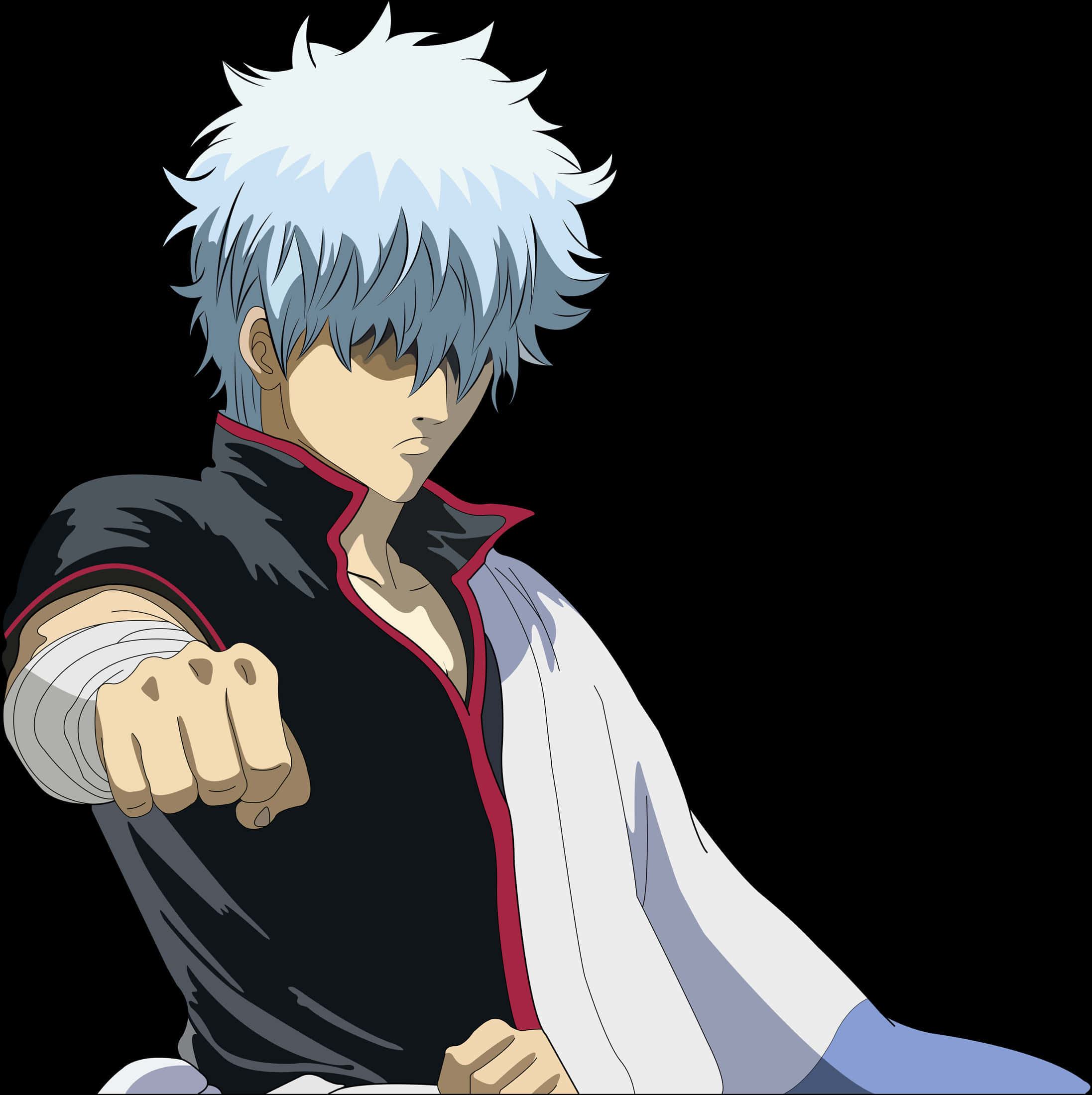 Silver Haired Anime Character Pointing PNG with transparent background