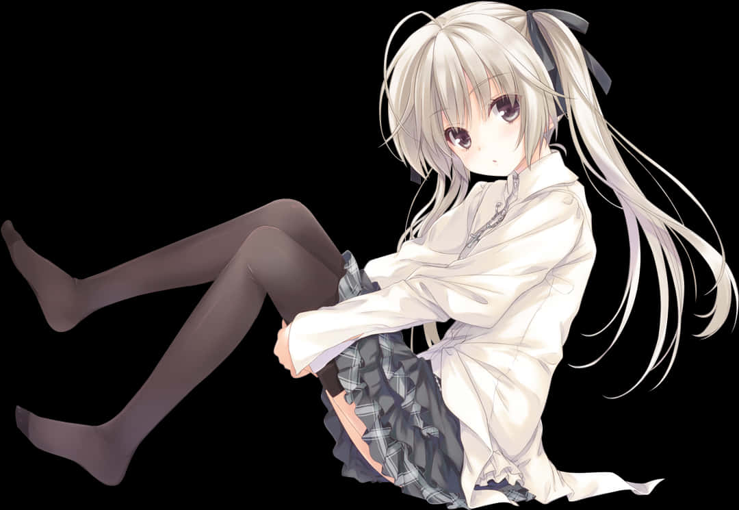 Silver Haired Anime Girl Sitting