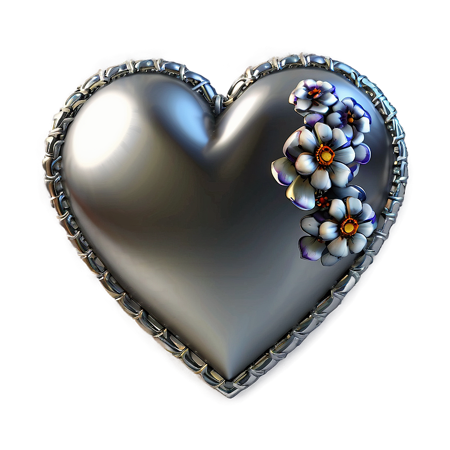 Silver Heart With Flowers Png Gfr