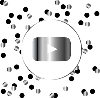 Silver Play Button Surroundedby Icons PNG with transparent background