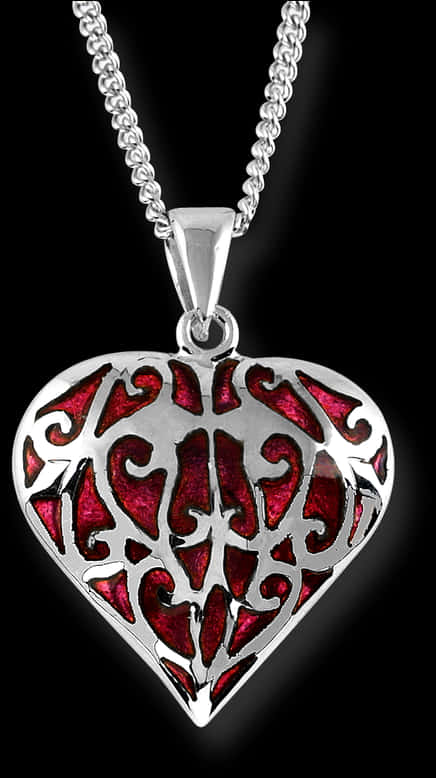 Silver Red Heart Pendant Necklace