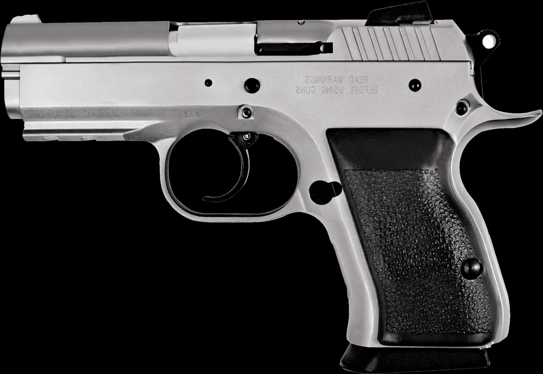 Silver Semi Automatic Pistol PNG with transparent background