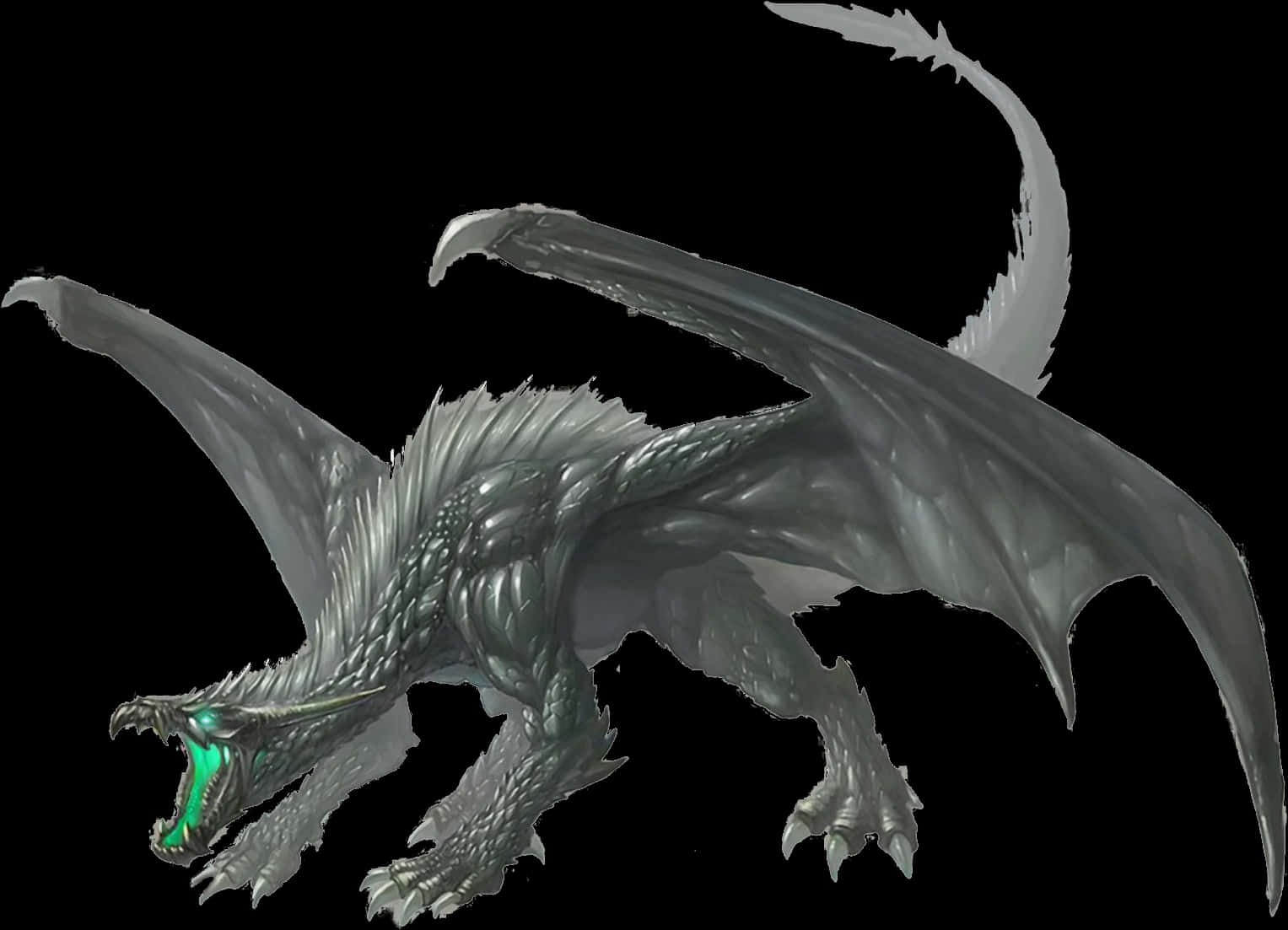 Silver Winged Dragon PNG with transparent background
