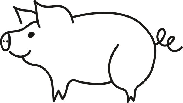 Simple Line Art Pig PNG with transparent background