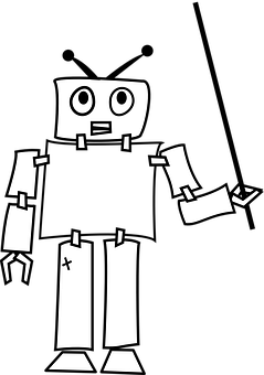 Simplified Blackand White Robot Illustration PNG with transparent background