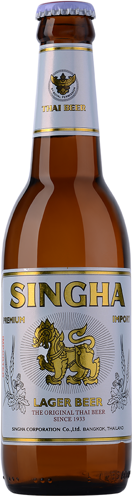 Singha Thai Lager Beer Bottle PNG image with a transparent background, free high-resolution download