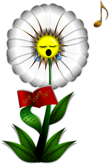 Singing Daisy Cartoon PNG with transparent background
