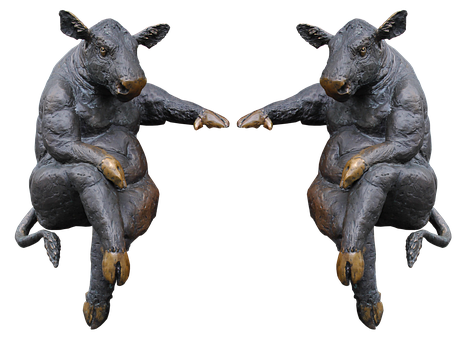 Sitting Cow Sculpture Mirrored PNG with transparent background