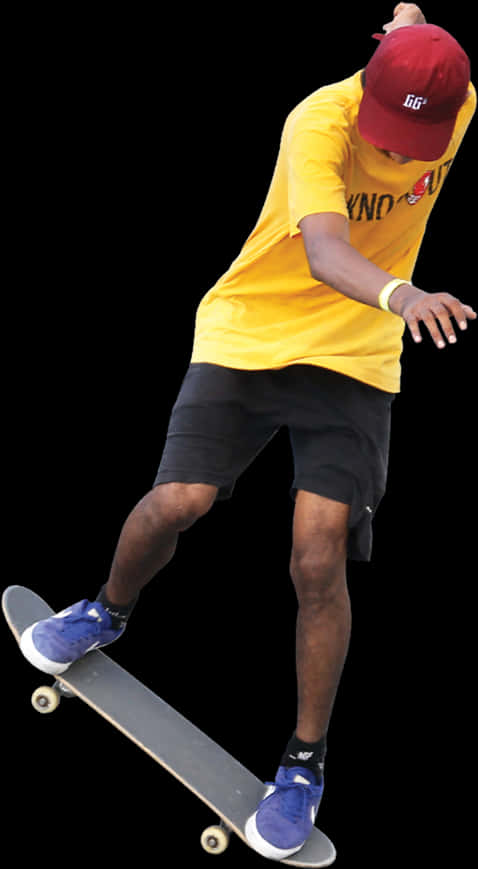 Skateboarderin Action Yellow Shirt PNG with transparent background