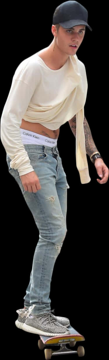 Skateboarderin Casual Attire PNG with transparent background