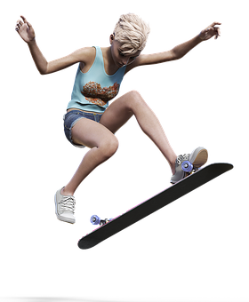 Skateboarding Girl Action Pose