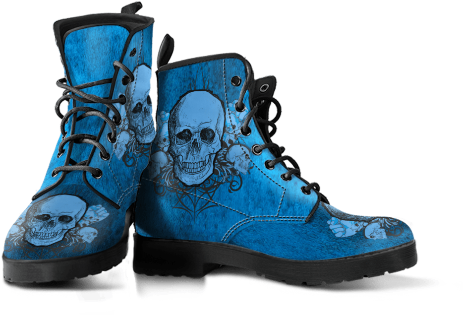 Skull Obsession Blue Punk Leather Boots - Boot, HD Png Download PNG with transparent background