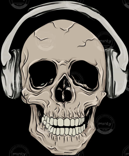 Skull Wearing Headphones Artwork PNG with transparent background