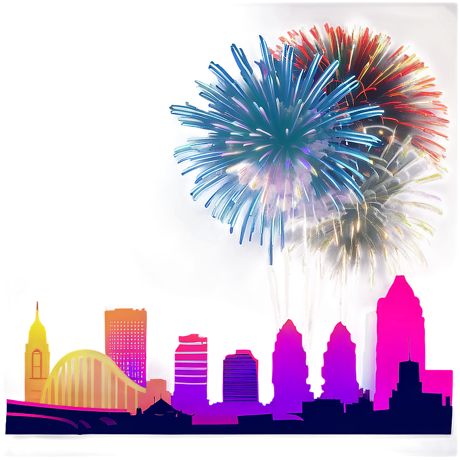 Skyline with Fireworks PNG xub PNG with transparent background