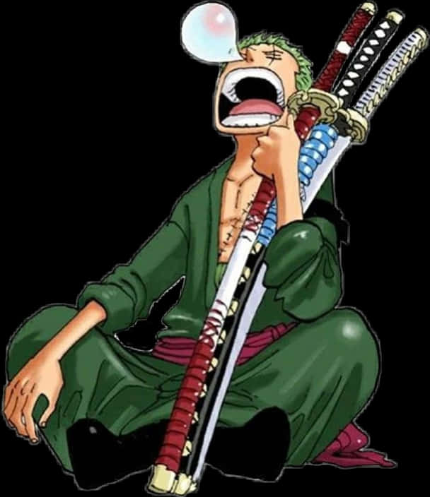 Sleepy_ Anime_ Swordsman_ Yawning PNG with transparent background