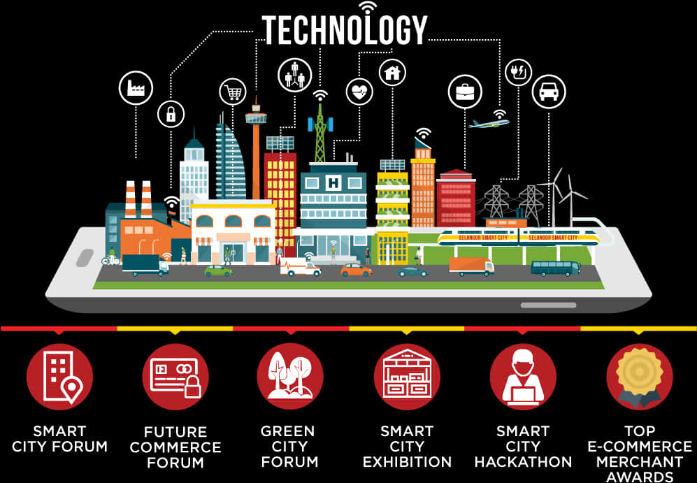 Smart City Technology Concept Illustration PNG with transparent background