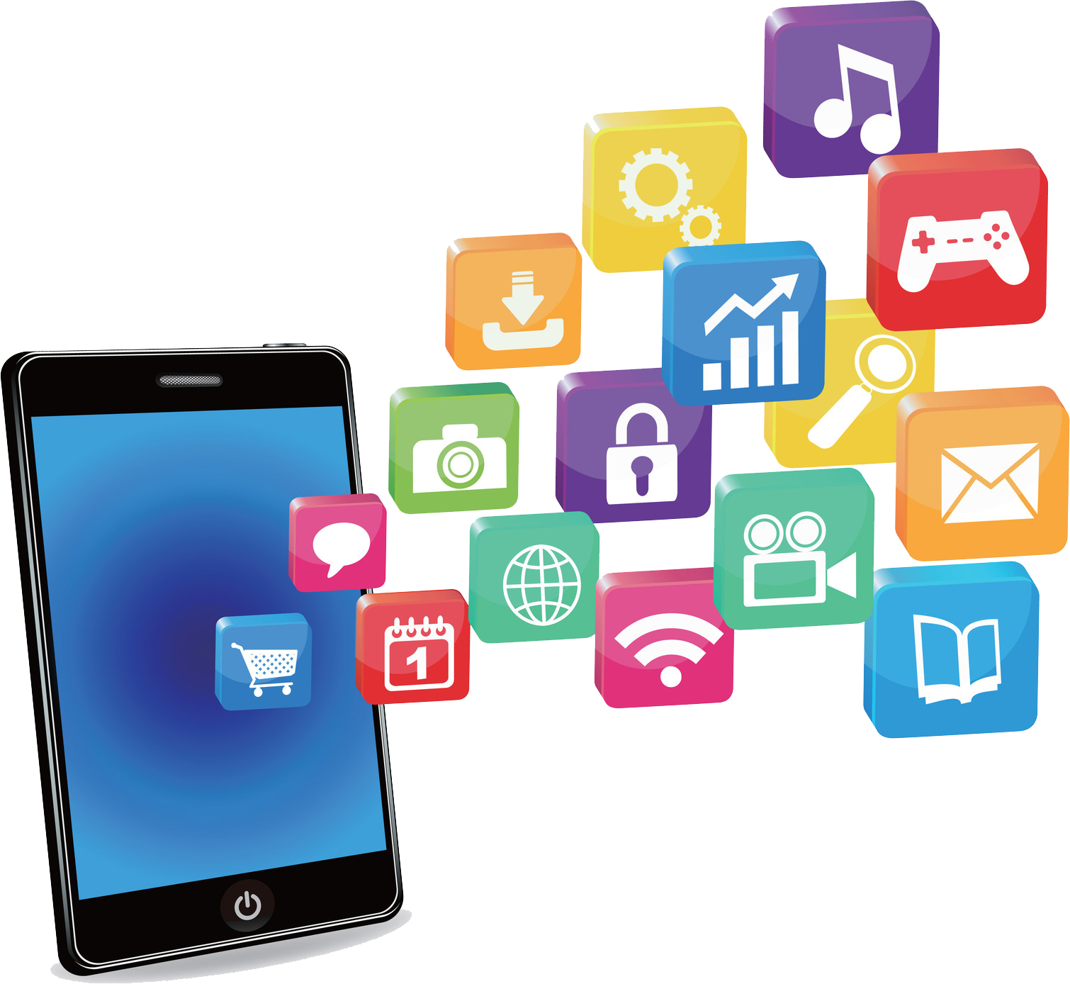 Smartphone App Icons Floating PNG with transparent background