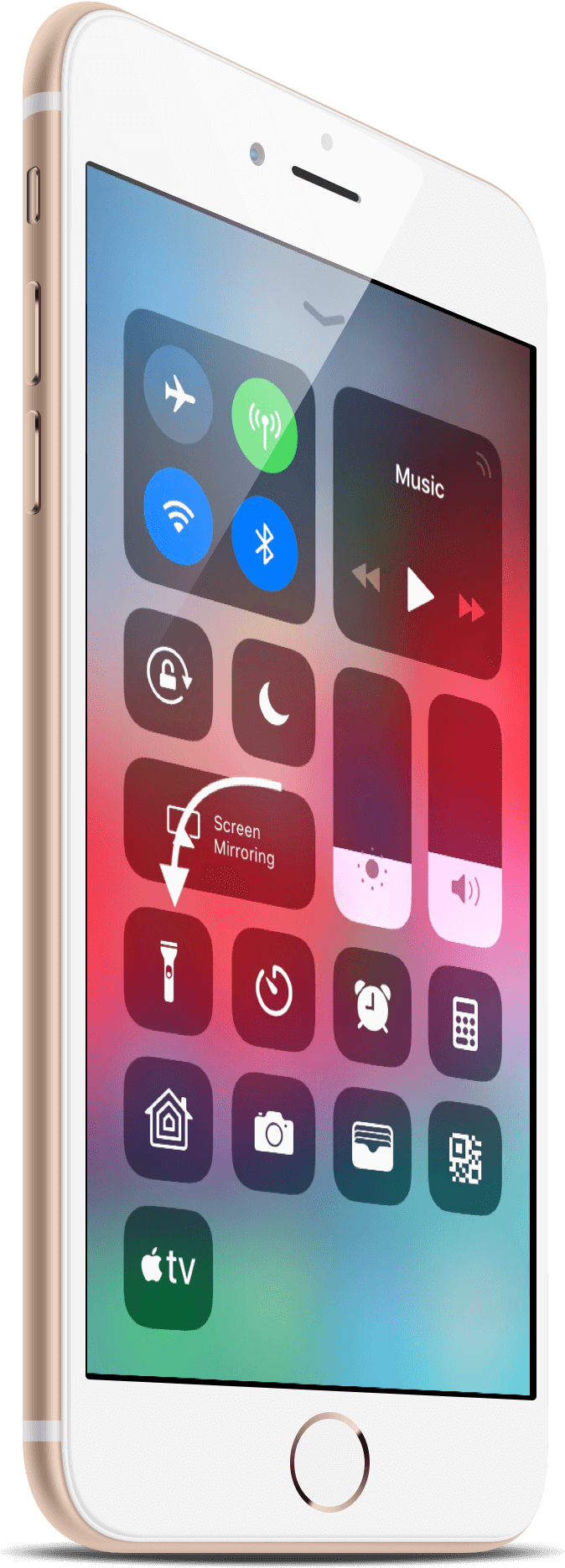 Smartphone Control Center Flashlight Enabled