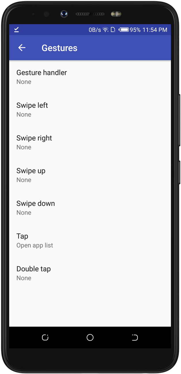 Smartphone Gesture Settings Screen