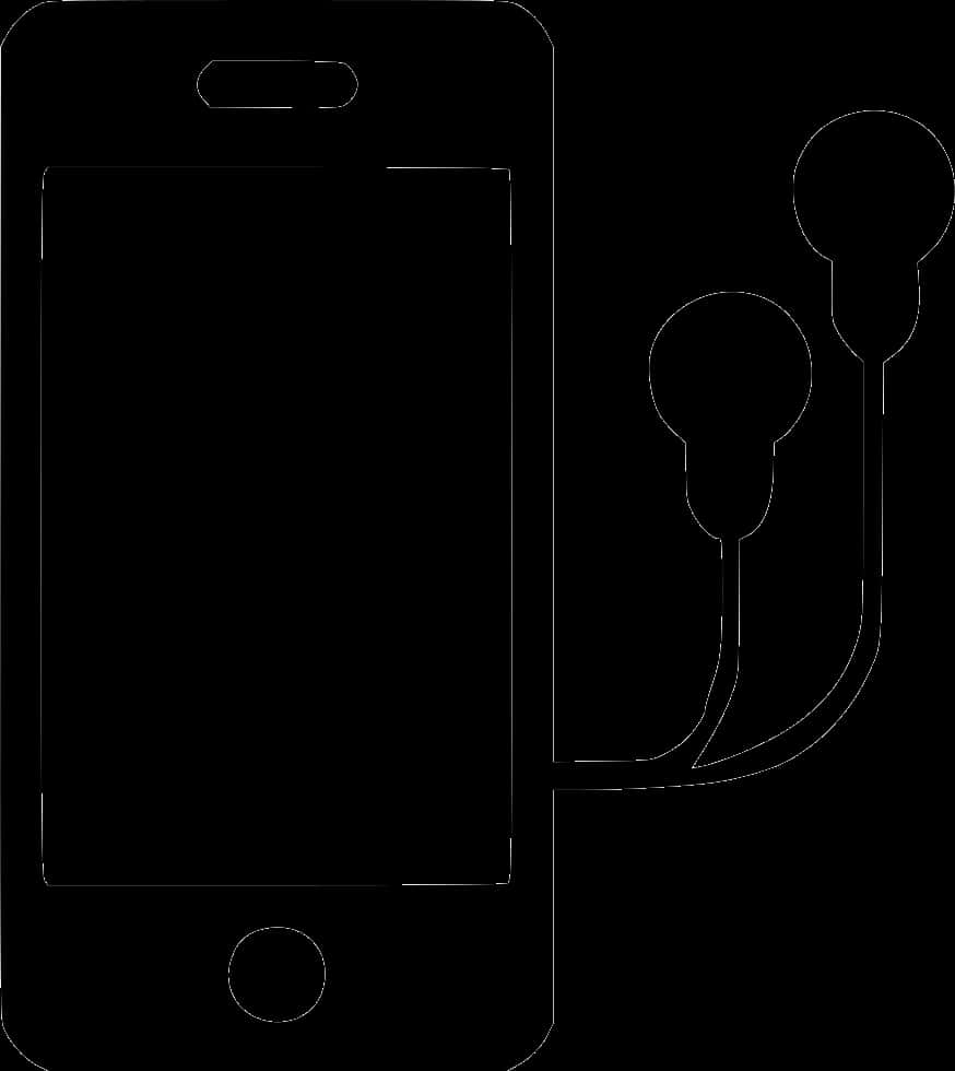 Smartphoneand Earphones Outline PNG with transparent background