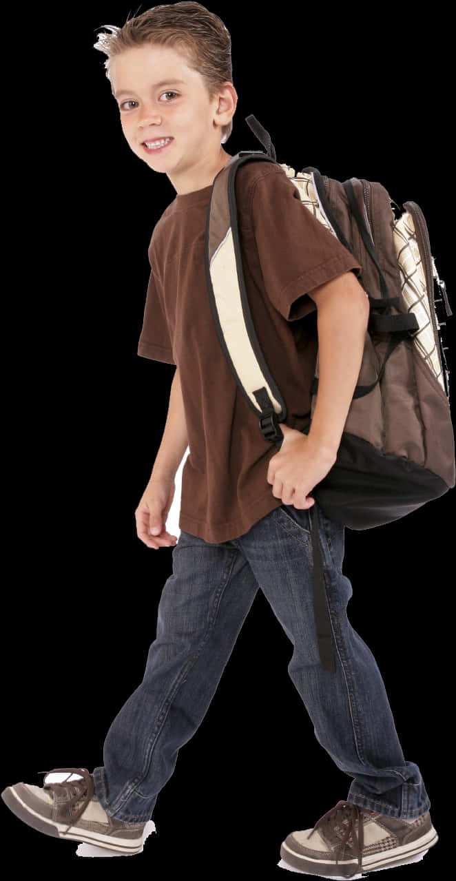 Smiling Boy Walking With Backpack