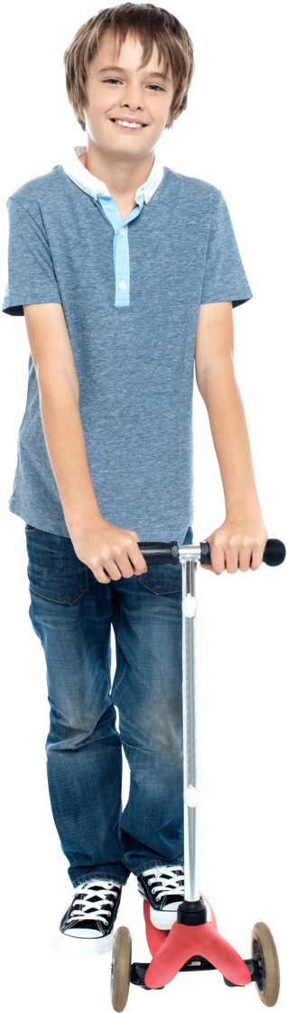 Smiling Boywith Scooter PNG with transparent background