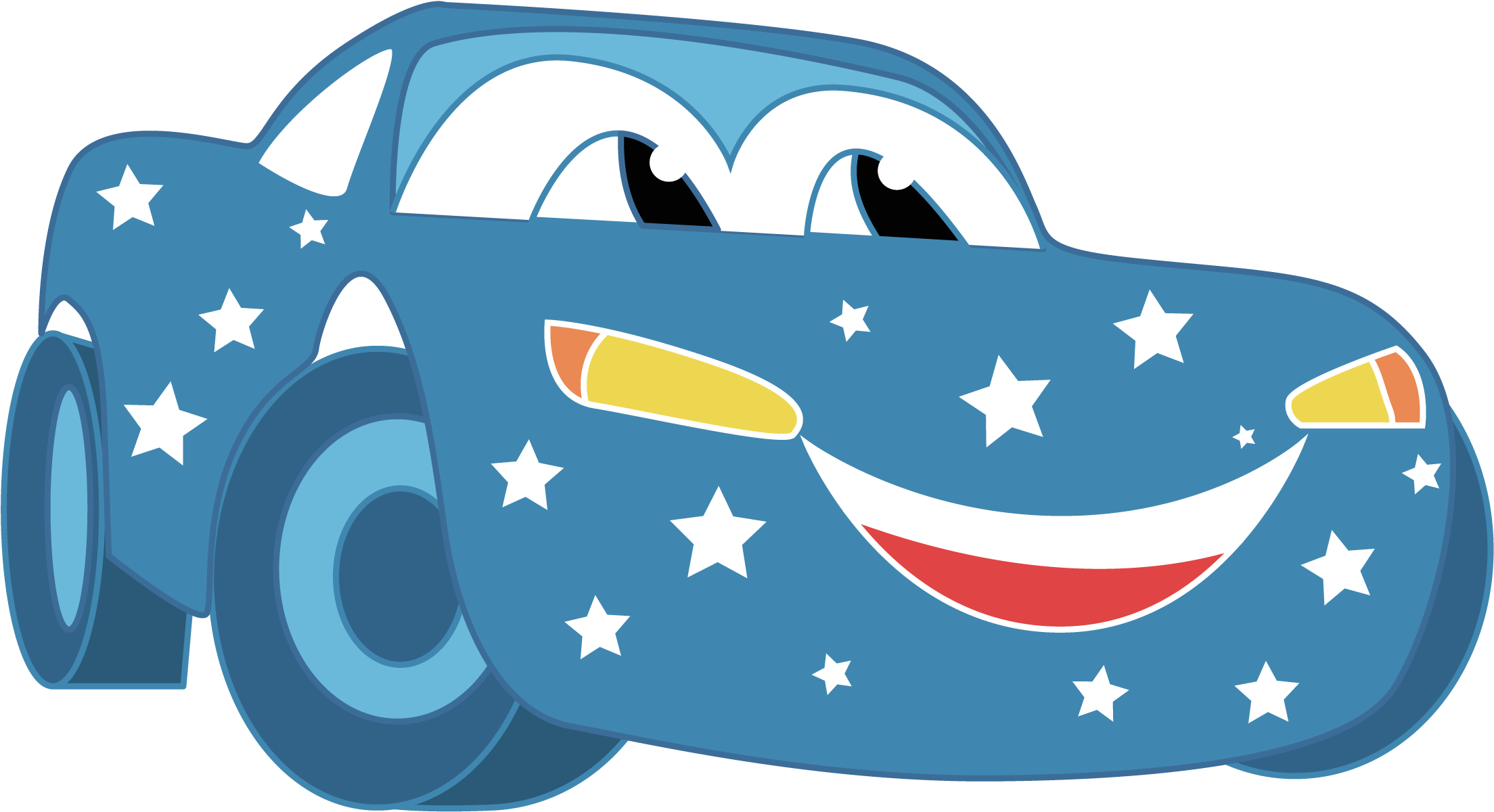 Smiling Cartoon Carwith Stars