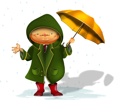 Smiling Cartoon Character Rainy Day