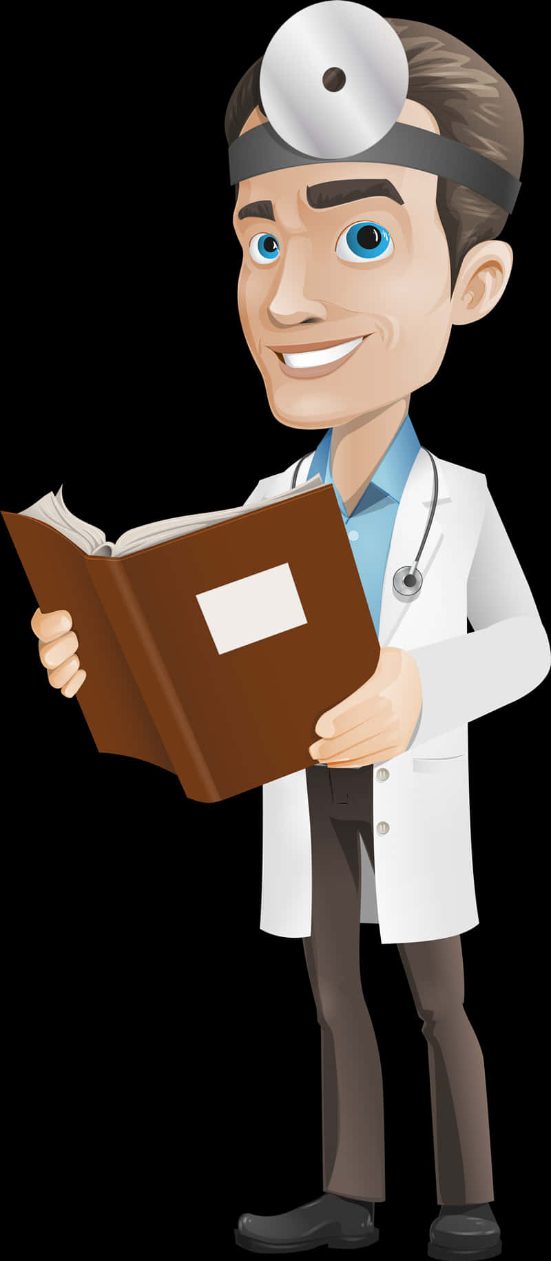 Smiling Cartoon Doctor Reading Book