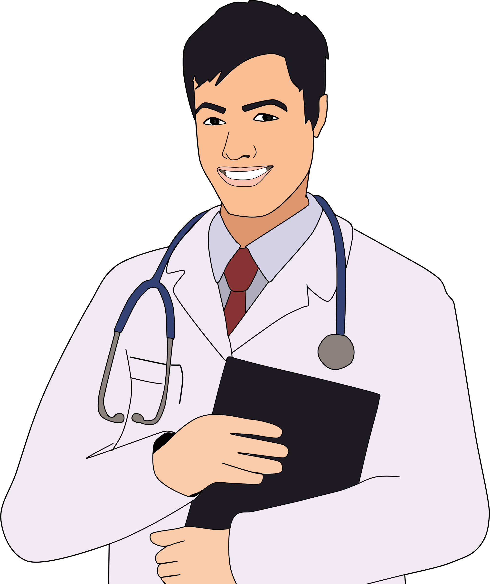 Smiling Cartoon Doctorwith Clipboard