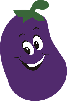 Smiling Cartoon Eggplant PNG with transparent background