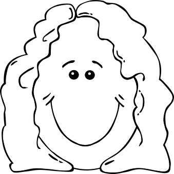Smiling Cartoon Face Blackand White PNG with transparent background