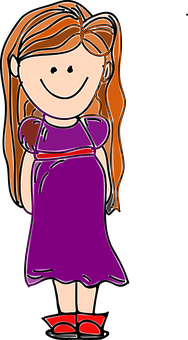 Smiling Cartoon Girlin Purple Dress