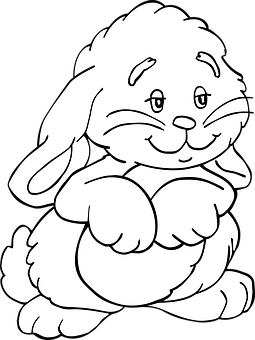 Smiling Cartoon Rabbit Line Art PNG with transparent background