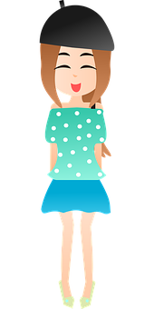 Smiling Cartoon Womanin Beretand Polka Dots