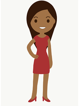 Smiling Cartoon Womanin Red Dress