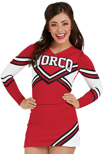 Smiling Cheerleaderin Redand White Uniform