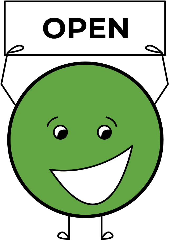 Smiling Circle Character Holding Open Sign