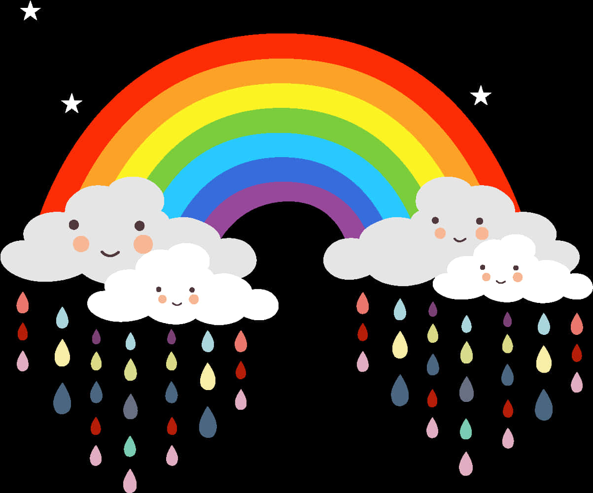 Smiling Clouds Rainbow Rain Illustration