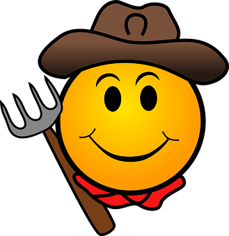 Smiling Emoji Cowboy Hat Pitchfork PNG with transparent background