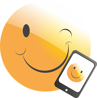 Smiling Emoji Mobile Concept PNG with transparent background