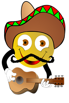 Smiling_ Emoji_with_ Sombrero_and_ Guitar PNG with transparent background