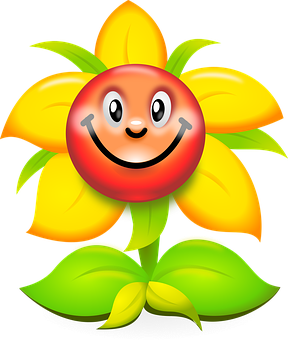 Smiling Flower Cartoon Character PNG with transparent background