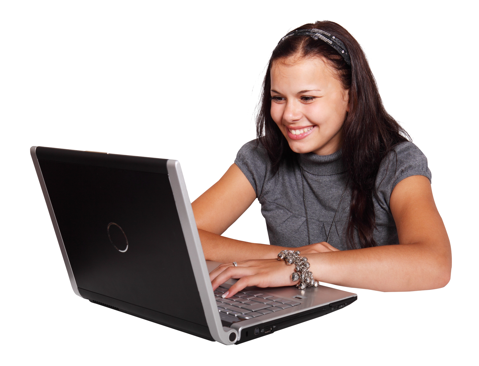 Smiling Girl Using Laptop