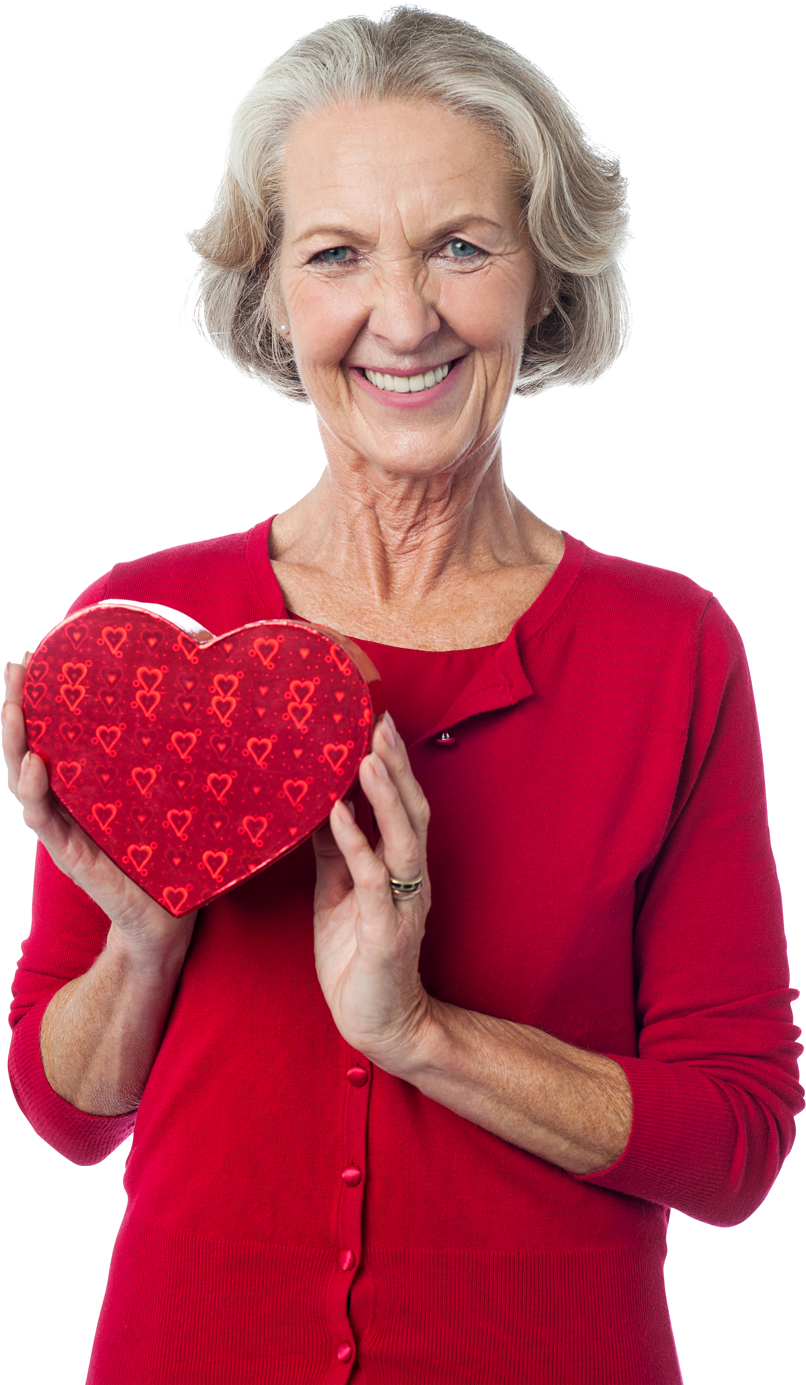 Smiling Grannywith Heart Shaped Box