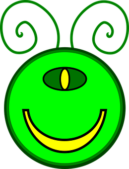 Smiling Green Alien Face PNG with transparent background
