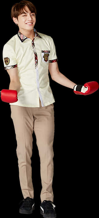 Smiling Manwith Boxing Gloves PNG with transparent background